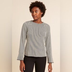 Urban Romantics Black White Striped Blouse with Pearl Embellishments Size Large